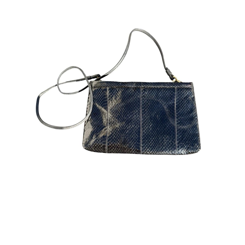 Morgan Taylor Crossbody Bag Womens Small‎ Navy Silver Snakeskin Metallic EX